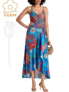 FARM RIO Wrap-Effect Floral-Print Swiss-Dot Cotton Maxi Dress
